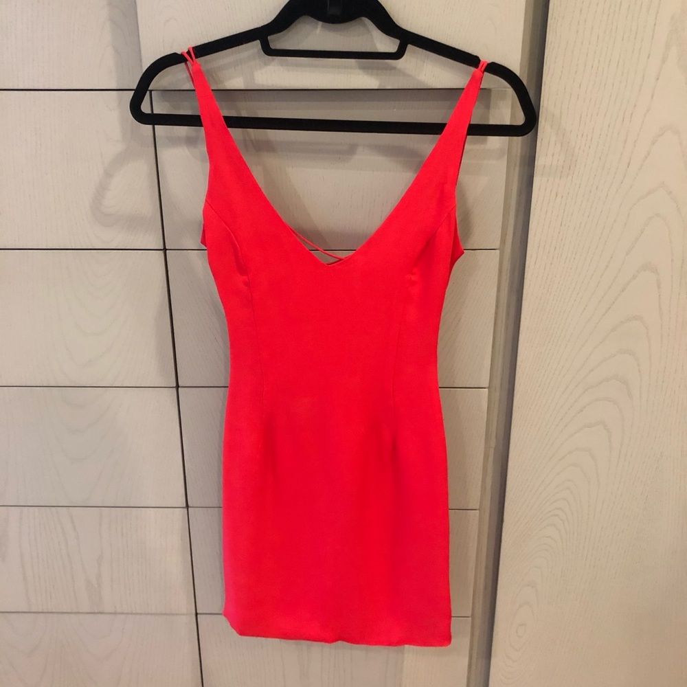 Red open back mini dress